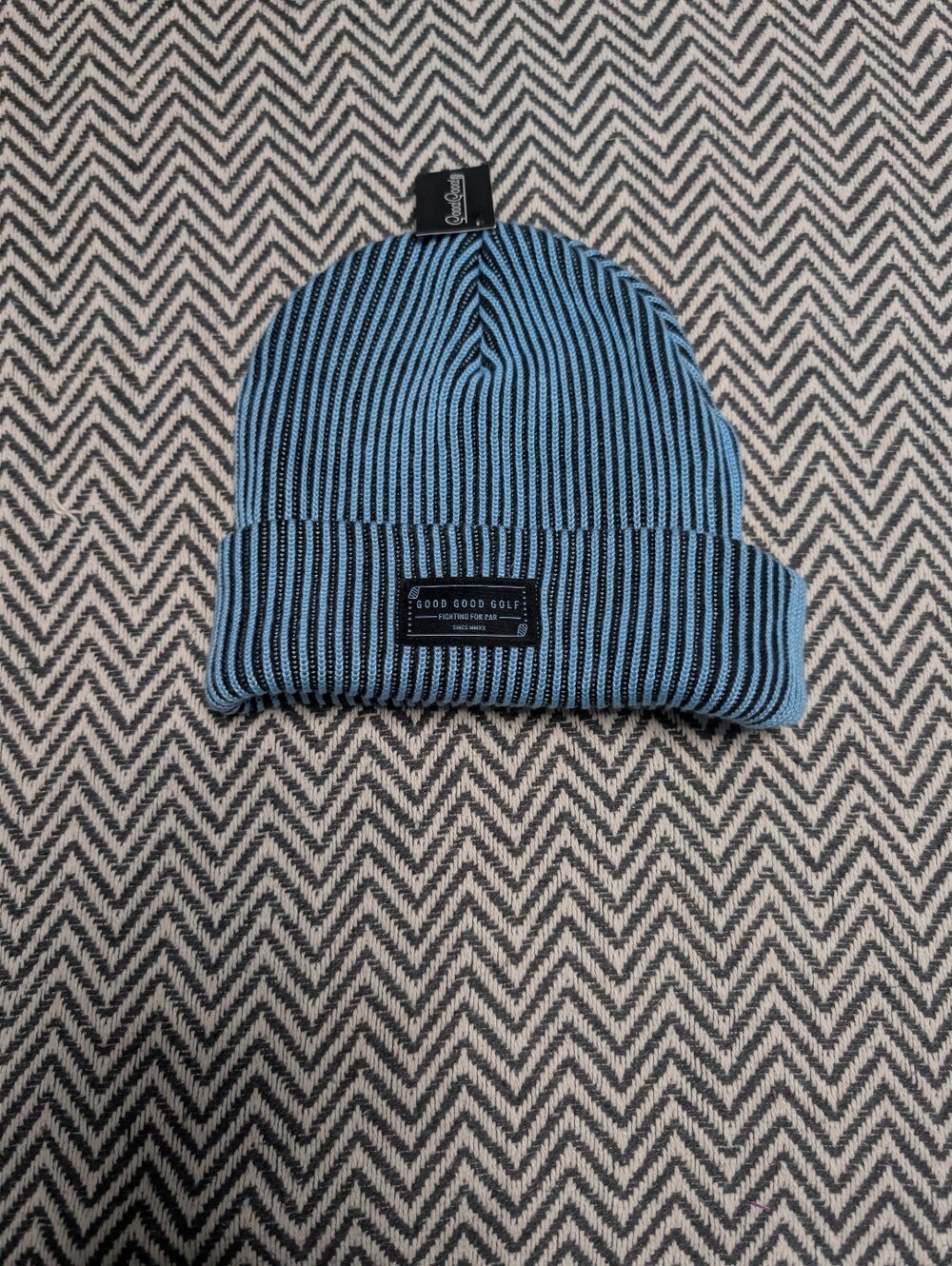 Good Good Golf Blue & Black Striped Knit Beanie